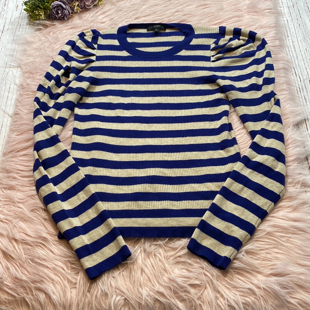 J. Crew Puff Sleeve Ribbed Silk Blend Sweater in Stripe sz S